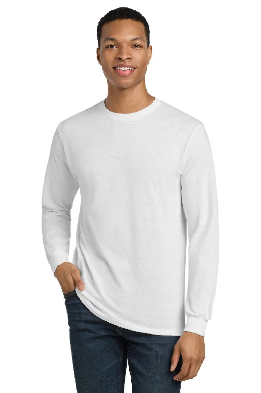 Gildan Mens DryBlend Moisture Wicking Long Sleeve Crewneck T-Shirt - White