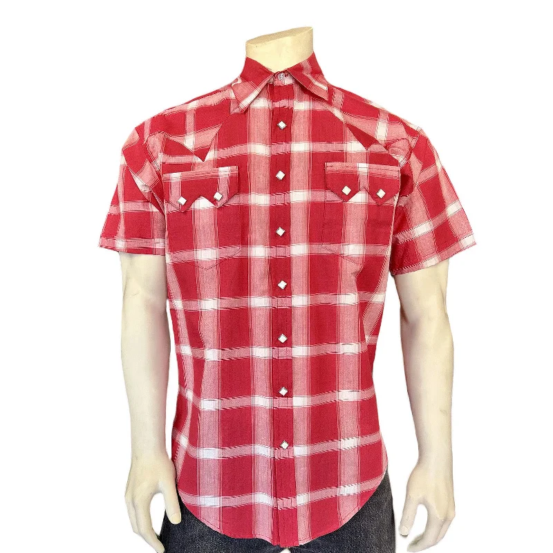 Men's Red & White Shadow Plaid Short Sleeve Western Shirt