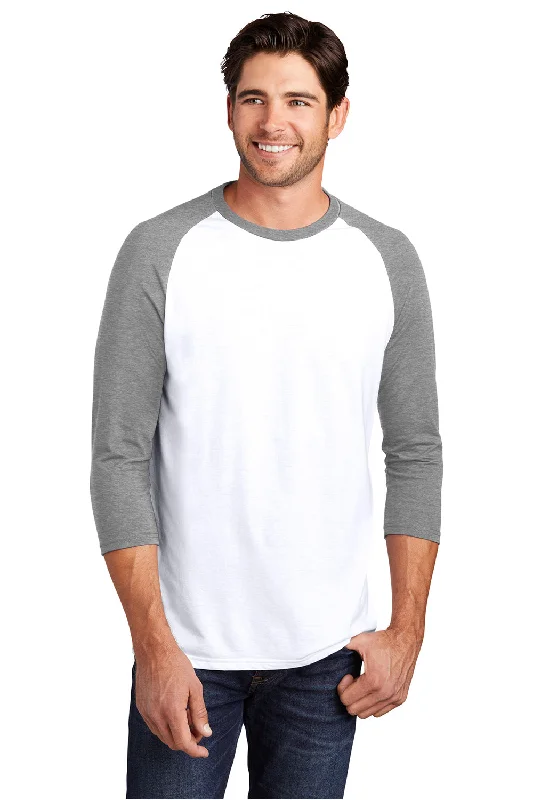 District Mens Perfect Tri 3/4 Sleeve Crewneck T-Shirt - White/Grey Frost