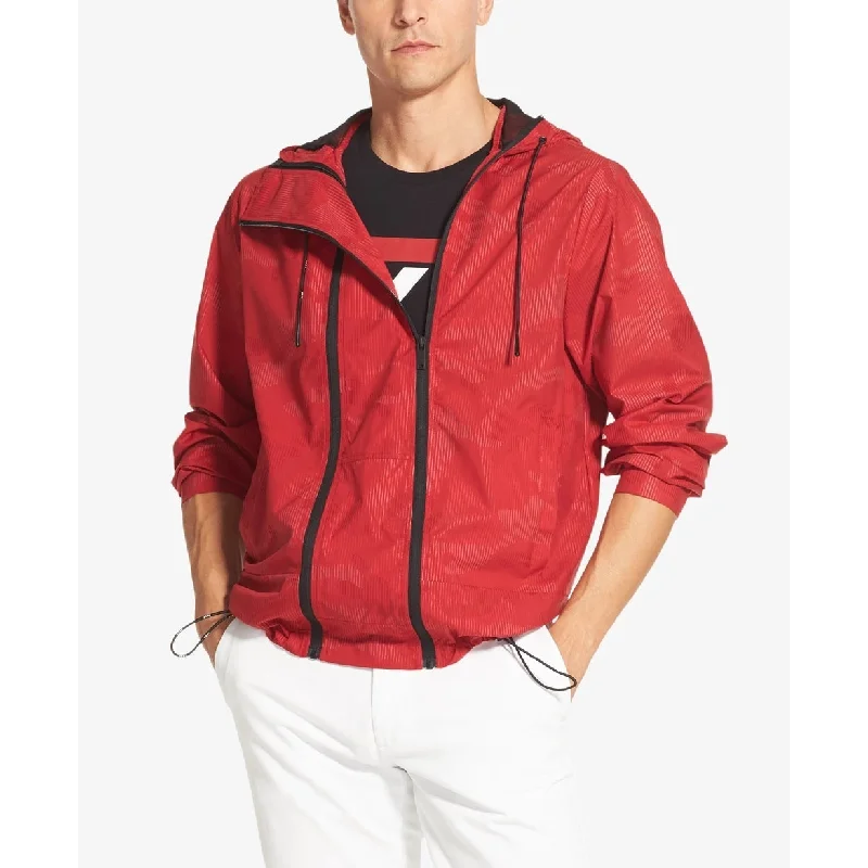 DKNY Men's Double Zip Hooded Windbreaker Red Size Small