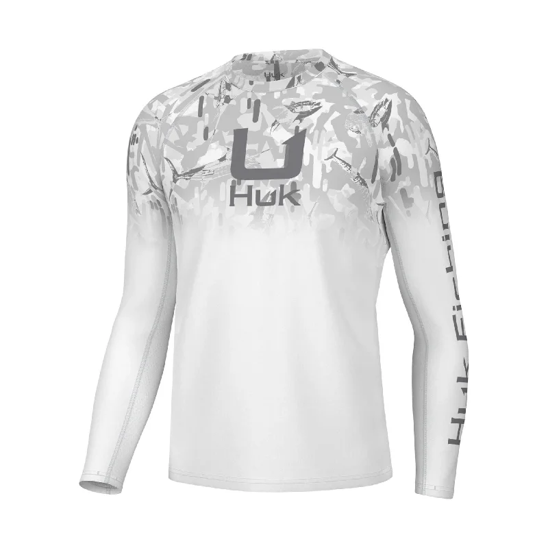 Huk Men's Icon Apex Vert Fade Performance Shirt - White/Grey