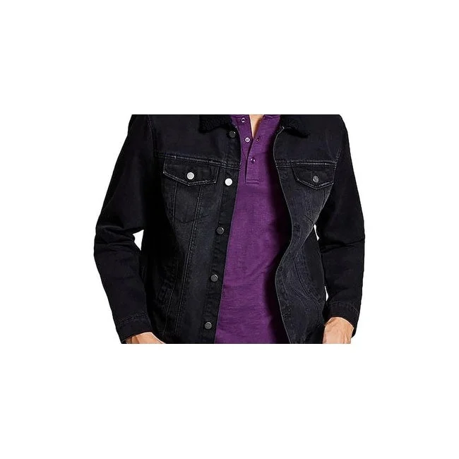 And Now This Men's Fleece Lined Denim Trucker Jacket Black Size Large