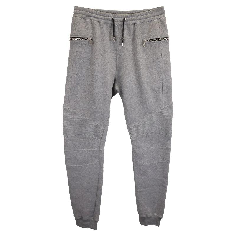 Balmain Biker Jogging Pants in Grey Cotton