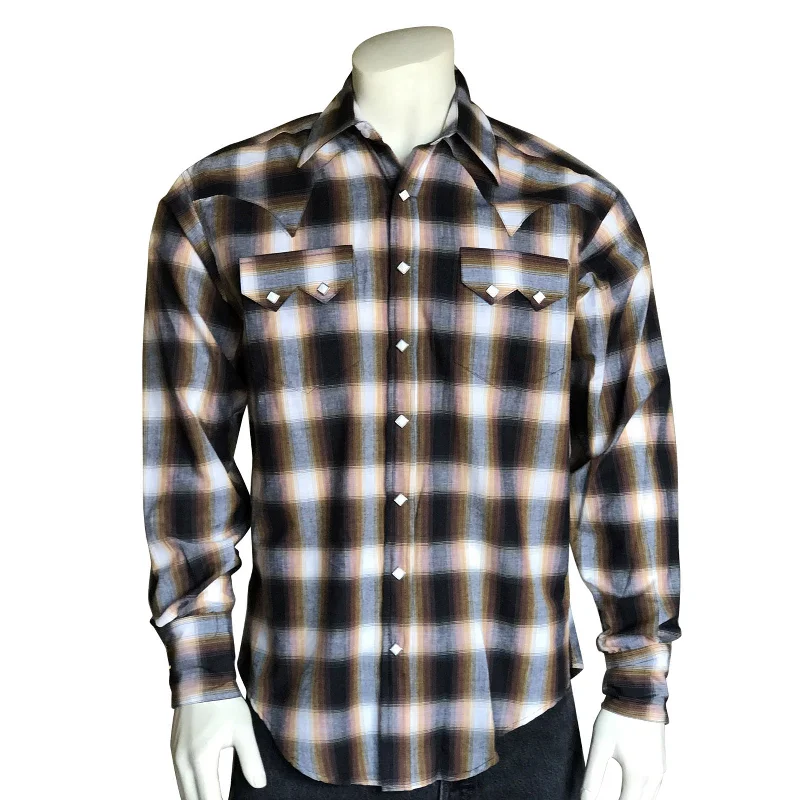 Men's Brown & White Shadow Plaid Western Shirt