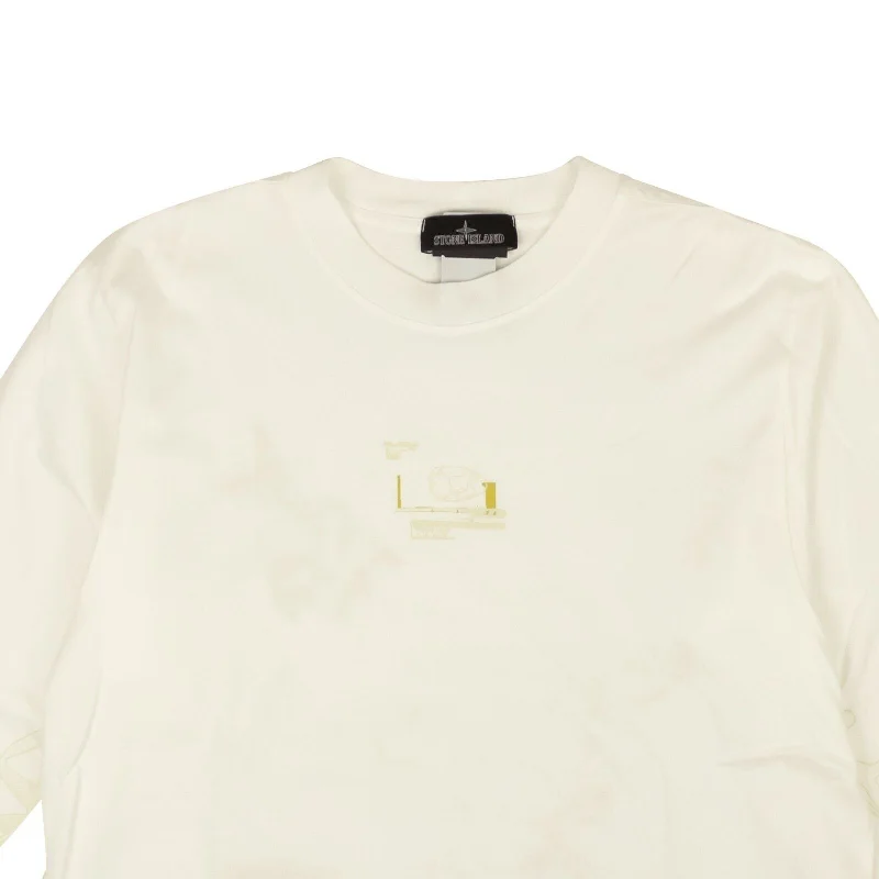 Stone Island Cotton Graphic Print Long Sleeve T-Shirt - White