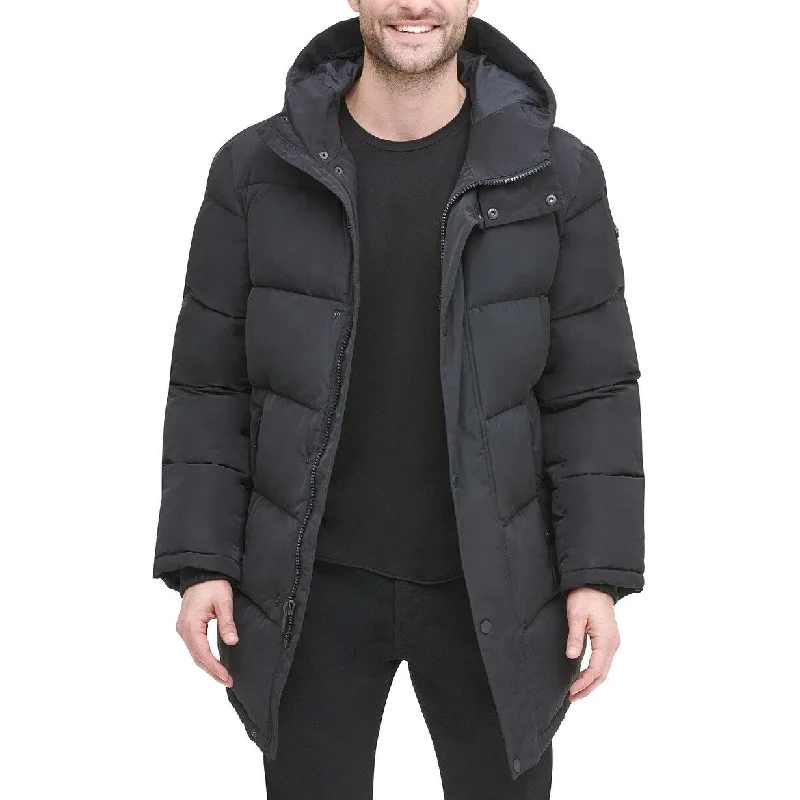 DKNY Men's Quilted Water Resistant Hooded City Full Length Parka Jacket Black Size XX-Large