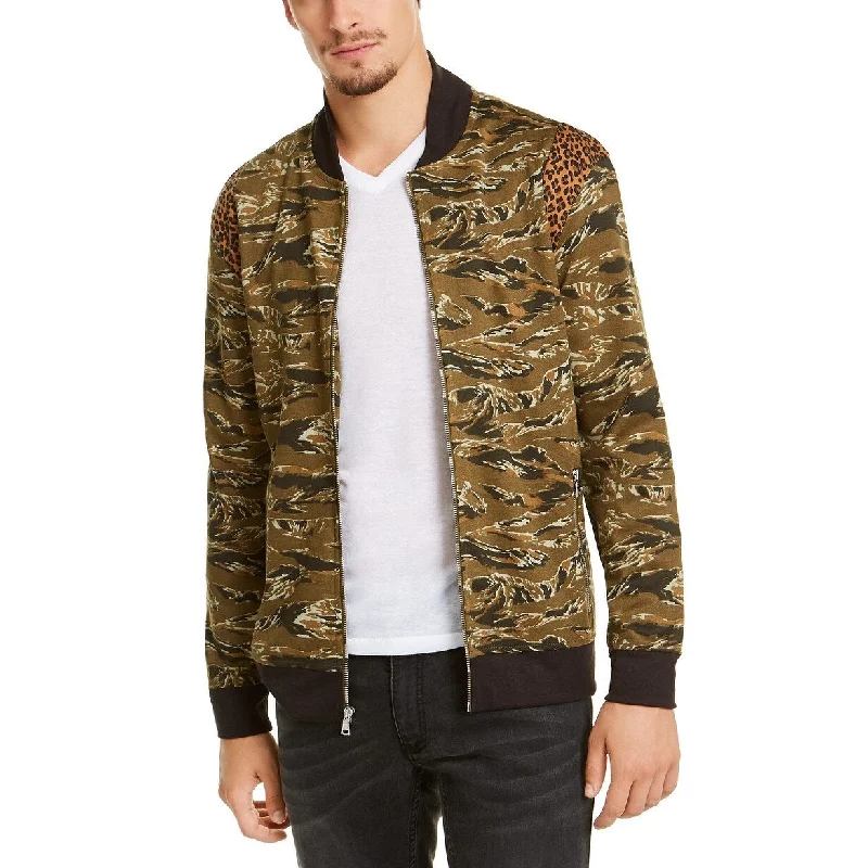 INC International Concepts Men's Vices Abstract Camouflage Print Bomber Jacket Dark Green Size Large