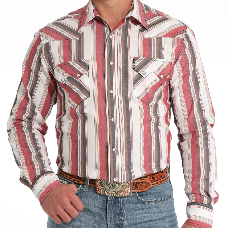 Cinch Men's Modern Fit Striped Western Snap Shirt in White