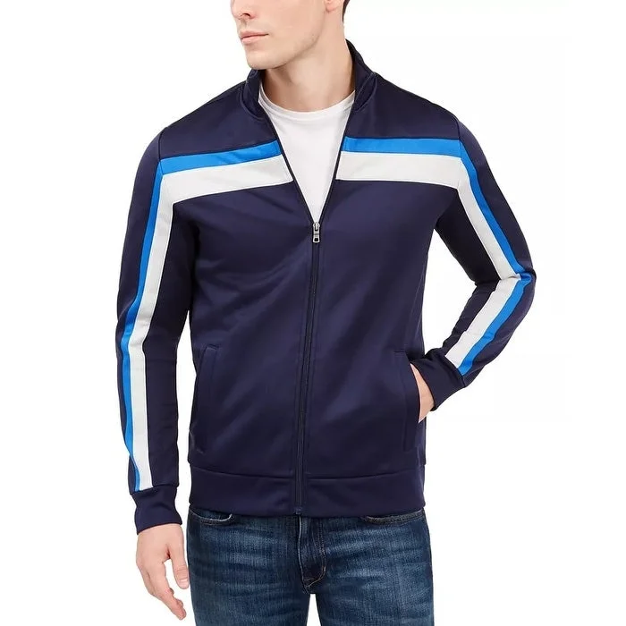 Club Room Men's Crossbody Stripe Track Jacket Blue Size XX-Large