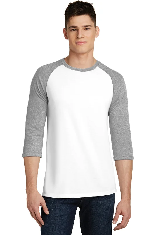 District Mens Very Important 3/4 Sleeve Crewneck T-Shirt - White/Heather Light Grey - Closeout