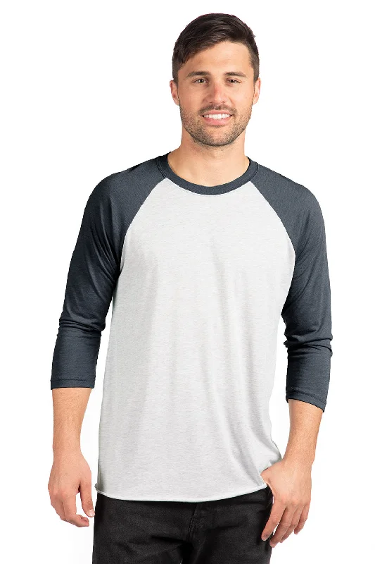 Next Level Mens Jersey 3/4 Sleeve Crewneck T-Shirt - Heather White/Indigo Blue