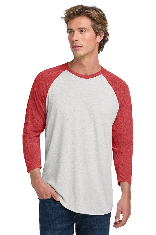 Next Level Mens Jersey 3/4 Sleeve Crewneck T-Shirt - Heather White/Vintage Red