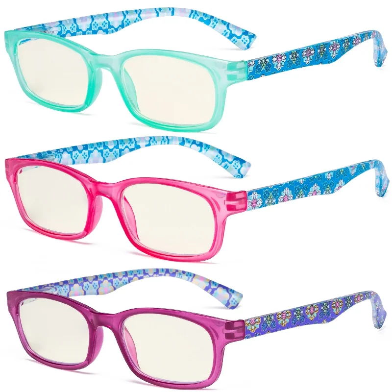 3 Pack Floral Print Blue Light Filter Readers UVR029