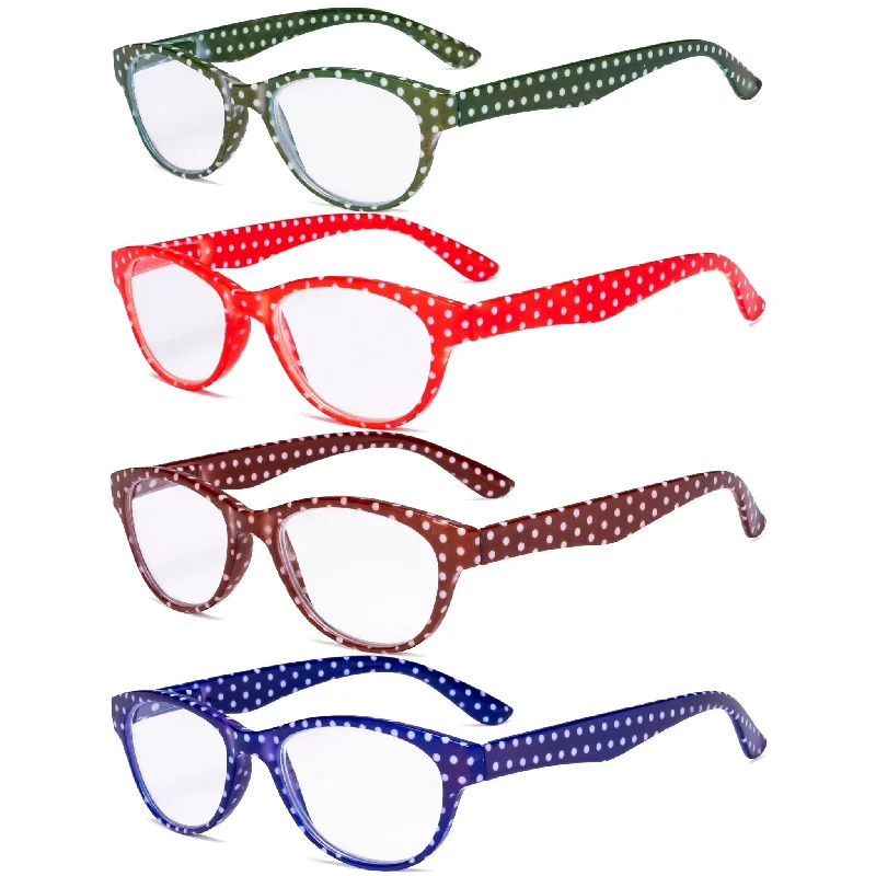 4 Pack Oval Cute Reading Glasses Colorful Polka Dots Readers R074P