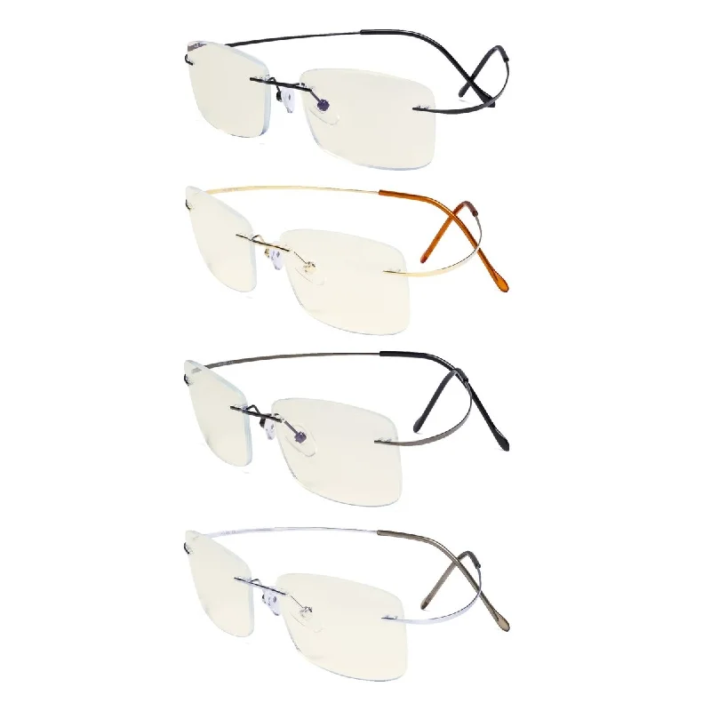 4 Pack Titanium Rimless Blue Light Filter Reading Glasses UVR1509