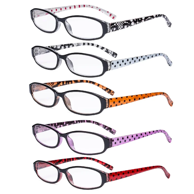 5 Pack Ladies Reading Glasses with Polka Dots Arms R9104P