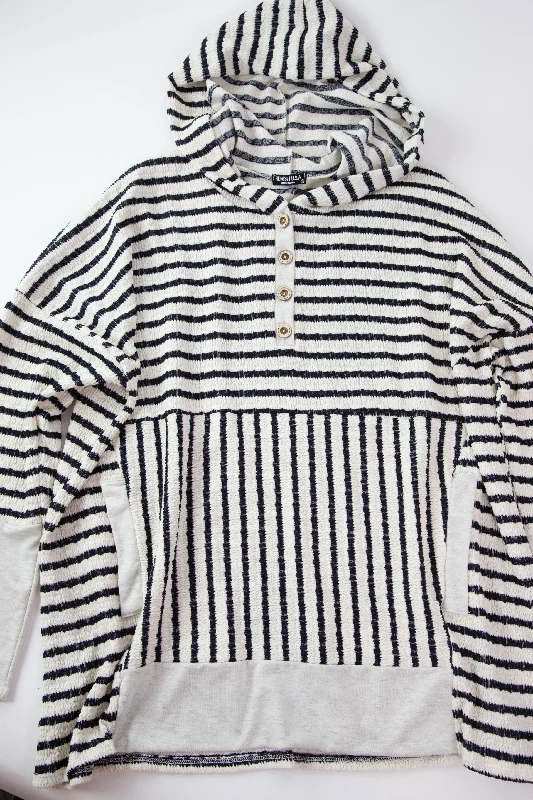 Amalia Stripe Contrast Hoodie, Cream/Black | Extended Sizes