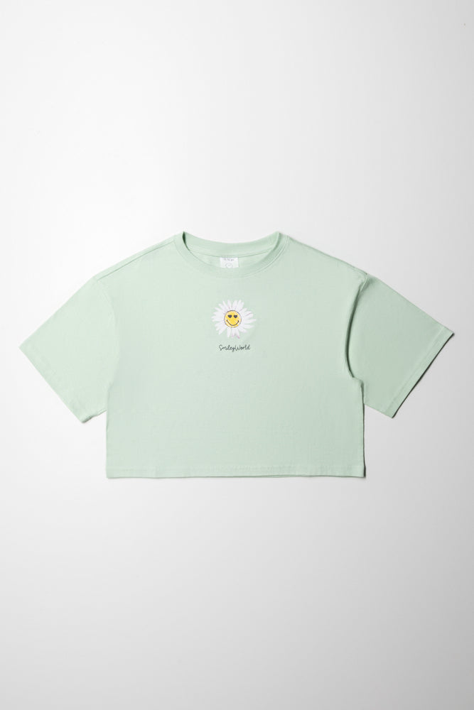 Daisy Cropped Boxy T-Shirt Light Green