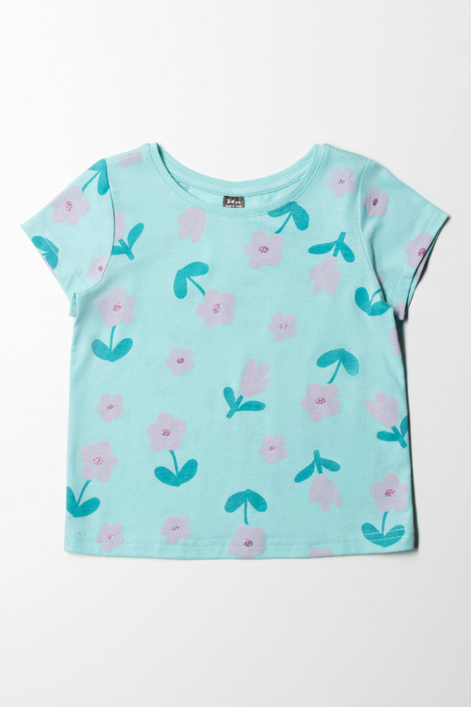 Floral Printed T-Shirt Aqua