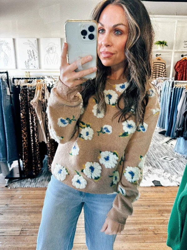 Floral Pullover Sweater- Mocha