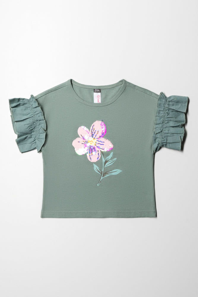 Sequin Flower Top Green