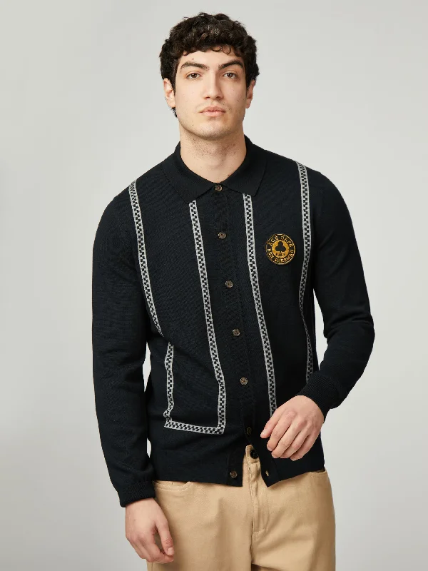 Ace Cafe Chequerboard Button Through Polo - Black