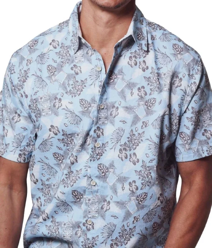 Bondi Luau Button Down Short Sleeve Shirt In Sky Blue