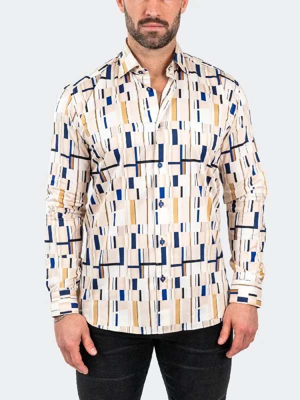 Border Printed Long Sleeve Shirt - Creme