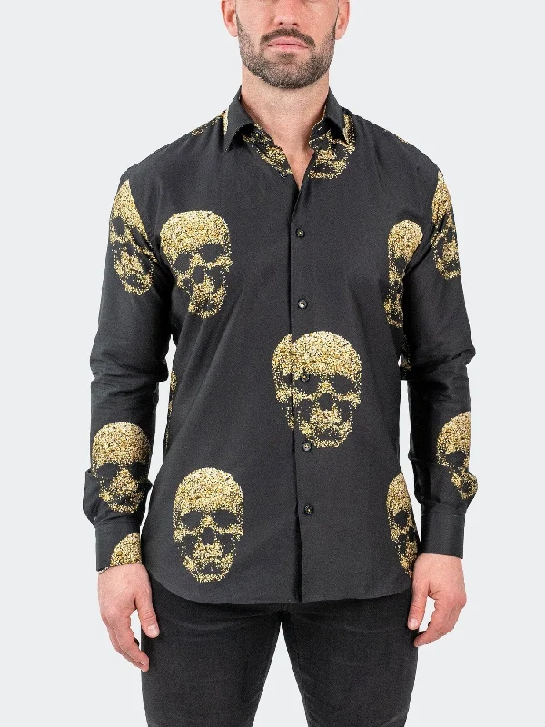 Gold Skull Long Sleeve Shirt - Black