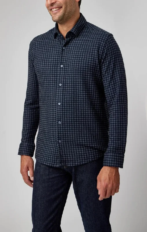 Houndstooth Jersey Fleece Long Sleeve Shirt - Navy