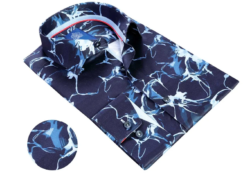 Lightning Print Long Sleeve Shirt - Navy