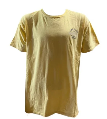 Men's Wild West Montauk The End Striped Bass Short Sleeve Tee Shirt in Yellow