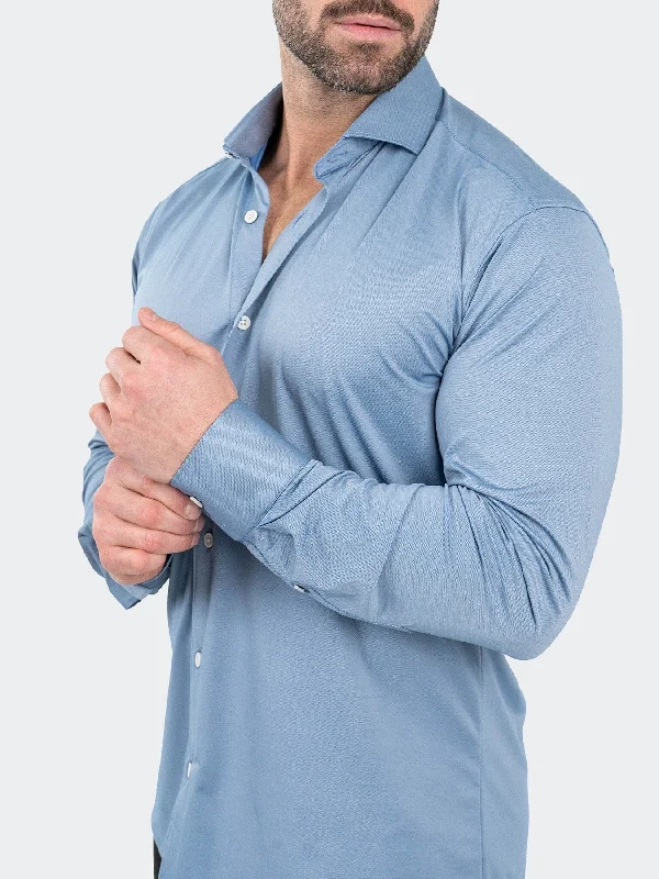 Micro Printed Performance Stretch Long Sleeve Shirt - Blue