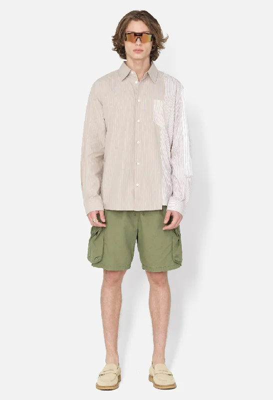 Paneled Button Up / Beige X White