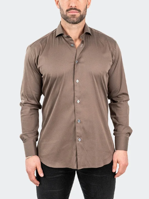 Soft Performance Stretch Long Sleeve Shirt -  Brown