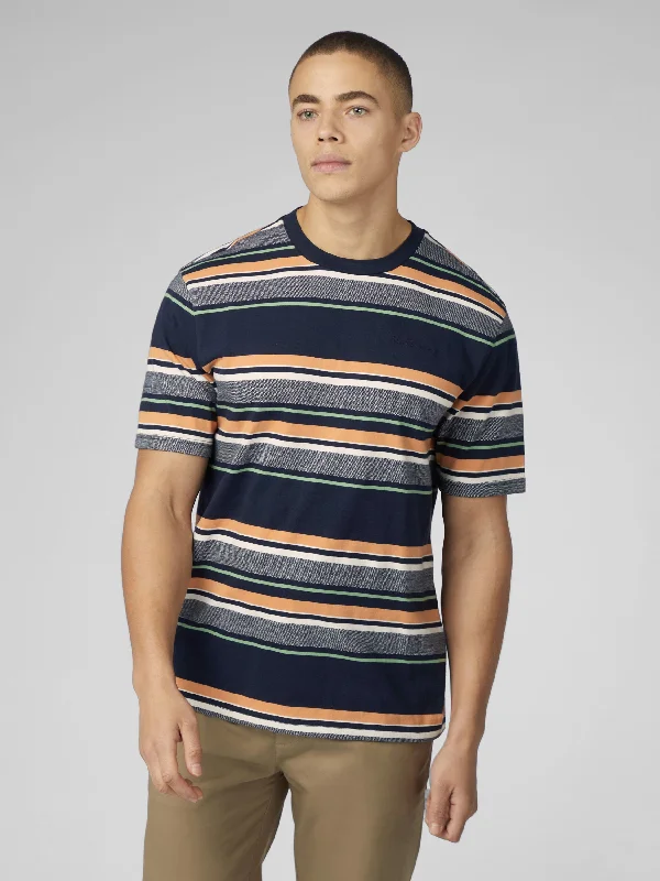 Signature Engineered Stripe Tee - Dark Navy