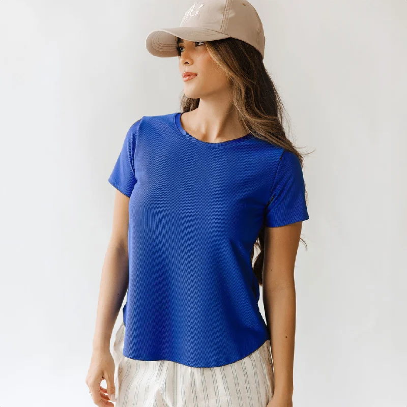 Ribbed Basic Crew Neck Tee, Cobalt