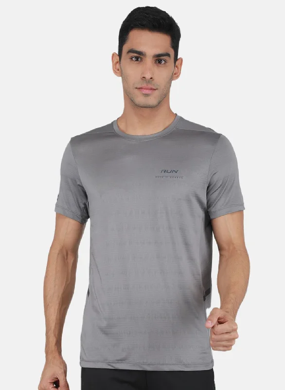 Rock-it Men Grey Self Design T-Shirt