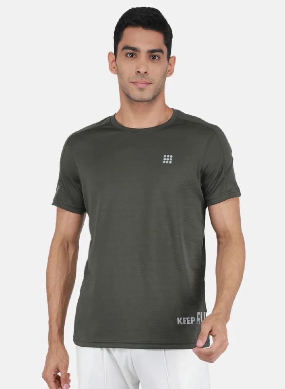 Rock-it Men Olive Self Design T-Shirt