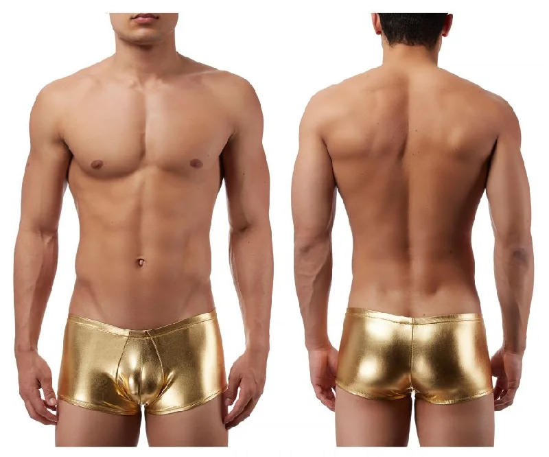 Men casual low-rise boxer briefs-Male Power 153070 Heavy Metal Mini Short Boxer Briefs Color Gold