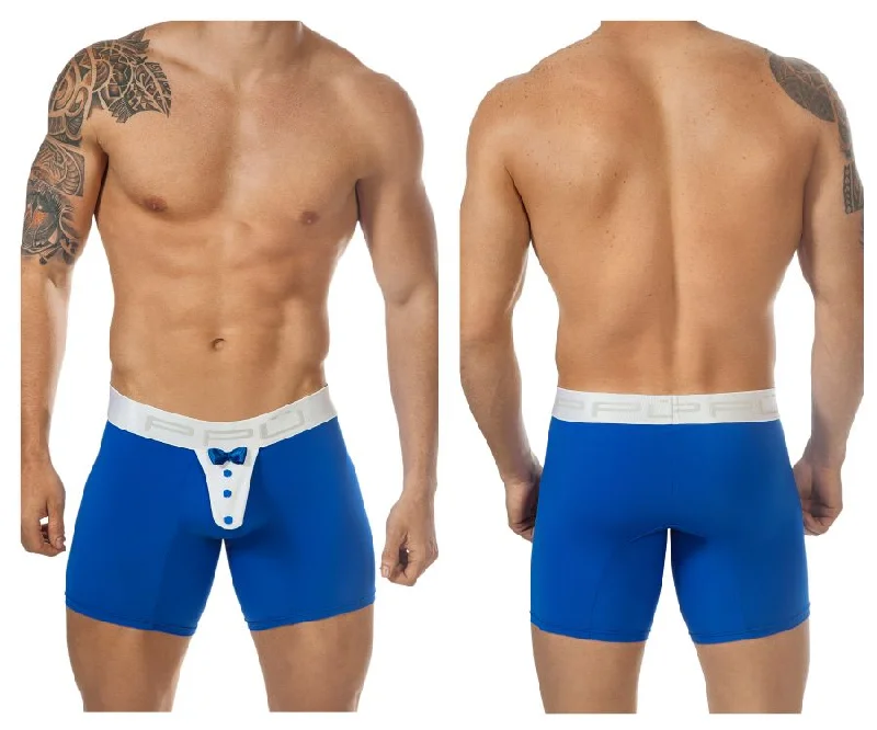 Men comfortable boxer trunks-PPU 1325 Tuxedo Boxer Briefs Color Blue